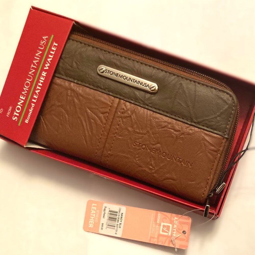 Stone Mountain Women's Wallet Bonded Leather Cognac Dark Brown NWT